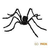 Jiaqee Creepy Halloween Decoration Spider - 60 Inch Giant Scary Hairy Spider For Halloween Outdoor Decor