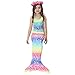 GALLDEALS 3pcs Swimmable Mermaid Tail Kids Girls Princess Bikini Set Swimsuit Swimwear, 3-12Years