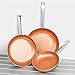 SHINEURI 3 Pieces Nonstick Copper Frying Copper Skillets Non-stick Pans Ceramic Fry Pans for Cooking - 8/9.5/11 inch
