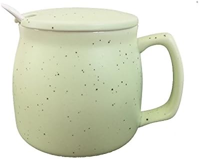 JAYYANG Jumbo Ceramic Soup/Coffee/ Mocha/Latte Cup / Ceramic Hot Beverage Drinkware Cups with spoon and lid for Wife mom sister girl friend MTRX-green
