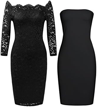 Absolute Rosy Women's Long Sleeve V Neck Lace Party Dress