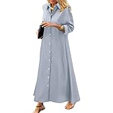chouyatou Women's Casual Button Down Maxi Shirt Dress Long Sleeve Button Up Tunic Long Dress