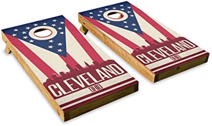 Cleveland State Flag Skyline - Cornhole Crew - ACA Regulation Size Cornhole Board Set