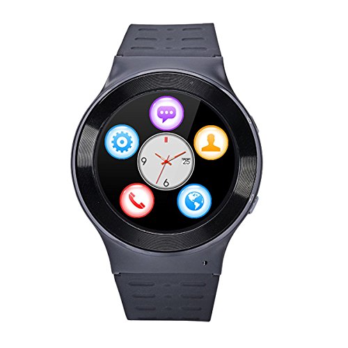 L@YC New Android 5.1 OS 3G Smart Watch Phone Nano SIM Card 1.3" OLED Screen 1.3GHz Quad Core CPU GPS Pedometer HD Camera Heart Rate Smartwatch, Black - Thumbnail 7