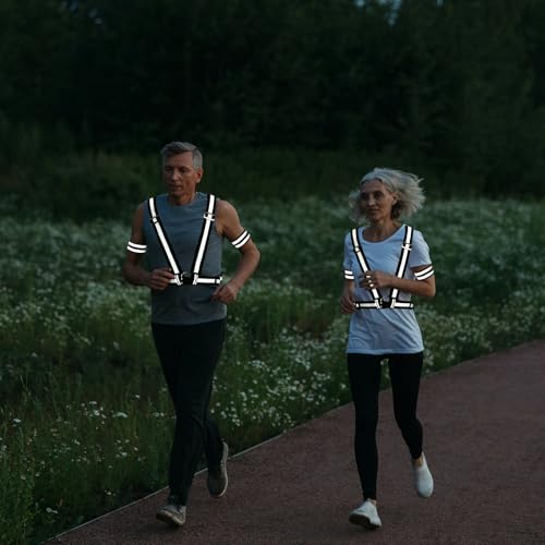 YSDINK Reflective Safety Set:High Visibility Adjustable Elastic Vest with 2 High Luminance Double Stripe Armbands for Night Running, Cycling, Jogging, Walking, Suitable