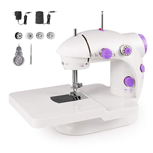 Portable Sewing Machine, Mini Portable Electric Sewing Machine with Lamp and Thread Cutter, High & Low Speeds, Battery or Adapter Power Supplies