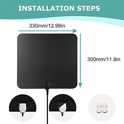 Ifecco Amplified HDTV Indoor Antenna for 1080P High Reception Free TV Support 50 Mile Range with Detachable Amplifier and 10ft Coaxial Cable