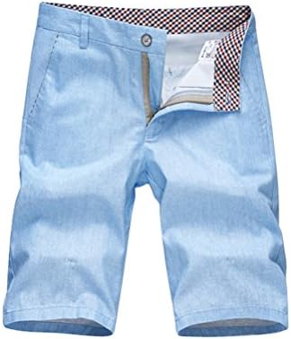 Nuosende Men Summer Linen Leisure Elastic Waistband Pockets Short Slim Pants Sky Blue 36