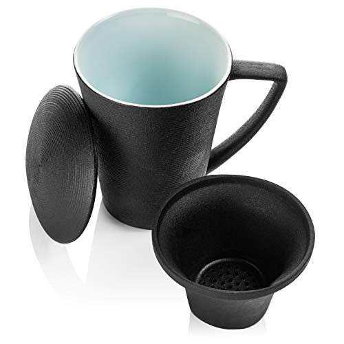 Ceramic Infuser Mug with Lid - Styled Tea Mug with Handle - Ceramic Lid and Ceramic Infuser Tea Mug