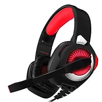 tlongtea65 H-9 Heavy Bass Over-Ear LED Lighting Mic Wired Headset for PC Computer Notebook Rock Black Red