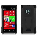 Nokia Lumia 928 [Verizon] Hybrid Double Layer Heavy Duty Armor Case w/ Built-in Kickstand (Black / Black)