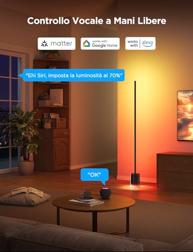 Govee RGBIC Floor Lamp, LED Lights Compatible with Alexa and Matter, 152 cm Dimmable 1725lm with Remote Control and APP, Sync Music, 82 Modes, Lamp for Bedside, Bedroom and Living Room, Black
