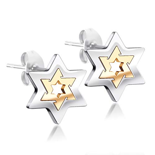 555Jewelry Stainless Steel Star of David Earrings for Women& Girls, Nickel Free Star Of David Earrings for Women, Small Jewish Star Earrings, Womens Jewish Star Earrings, Silver & Rose Gold
