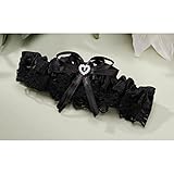 Garter Wedding Prom Satin and Lace Trim with Heart Black