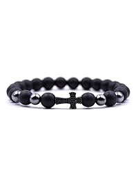 Dolovely - Pulsera con cuentas de piedra de ónice negro mate para hombre y mujer