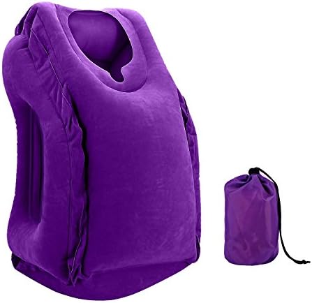 Zaker Inflatable Travel Pillow, Portable Travel Pillow Neck Head Chin Support Nap Pillow for Airplane/Car/Bus/Train/Office/School(Purple)