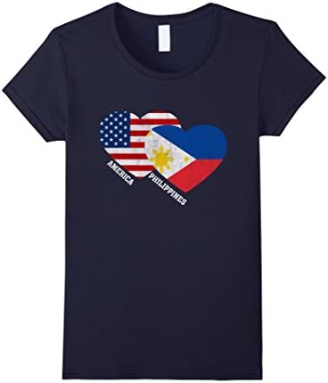 Women's Philippines Flag T-Shirt Filipino American Flag Tee Shirt Medium Navy