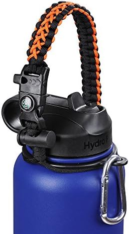 Hydro Flask Paracord Handle Holder, Glink General Hydro Flask Nalgene CamelBak for Wide Mouth Water Bottle  Carrier, Strap Cord with Safety Ring and Carabiner, 10 Colors (Orange/Black)