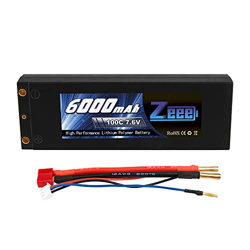 Zeee 6000mAh 2S 7.6V 100C High-Voltage Hardcase RC Lipo Batteries Pack with Dean-Style T Connector for RC 1/8 1/10 Scale Vehicles Car,Trucks,Boats(4mm Bullet)