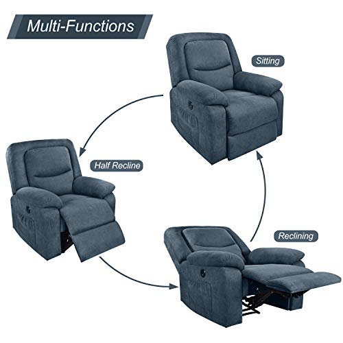 MAGIC UNION Overstuffed Fabric Electric Recliner Chair Heated Vibration Massage Sofa with USB Charge Port Home Theater Seating