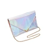 Mily Womens Holographic Laser Leather Envelope Clutch Handbag Silver
