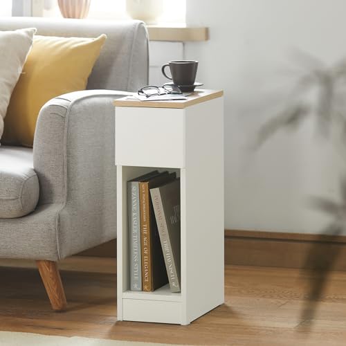 SoBuy Narrow Nightstand Set of 2 - Small Side Table End Table Bed Side Table Nightstand Storage Cabinet - Compact Modern Wood Design with Drawer and Shelf for Bedroom Living Room Decor