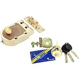 Mul-T-Lock Economic Junior Jimmy proof Rim Cylinder Deadlock 3 Keys With Card Included (Bright Brass)