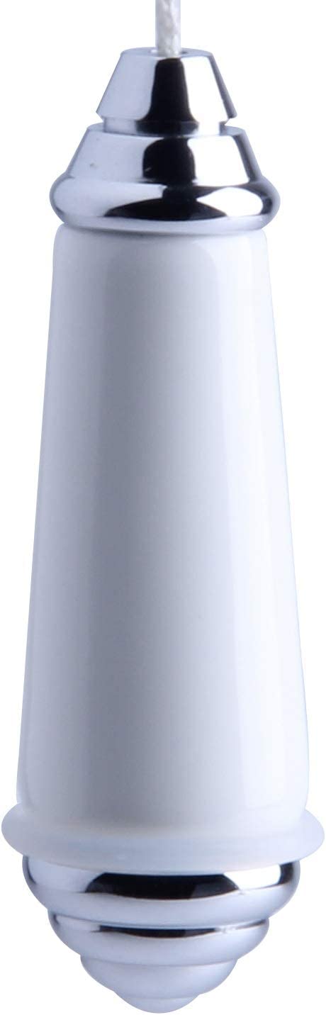 Ceramic Light Cord Pull | Puller Chrome Finish White Porcelain | Traditional Victorian Style Blind Bathroom Weight