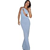 UEHCNFU Women's Sexy Bodycon One Shoulder Hollow Out Spaghetti Strap Maxi Dress Elegant Bodycon Formal Evening Party Dress