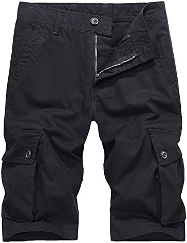 Mistere Summer Men's Casual Pants Outdoor Pockets Cotton Overalls Men's Trendy Camouflage Shorts,06 Black,36