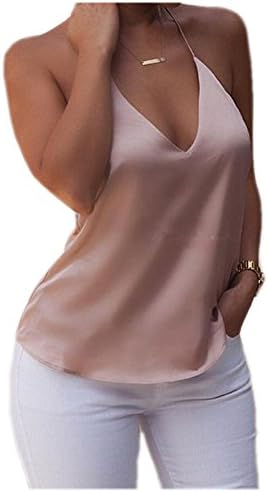 BellyAnna Women Sexy Backless Silk Casual Tank Tops Cami (M)