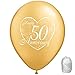 10 Pack 11" 50th Anniversary Gold Heart Latex Balloons with Matching Ribbon primary