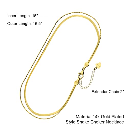 UHIBROS Layered Necklace for Women, 14K Gold Plated S925 Sterling Silver Snake Chain Necklace, Dainty Choker Necklace for Teen Girls