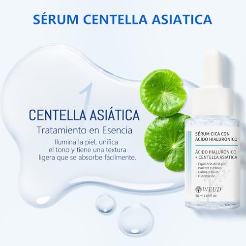 WEUD Skin Care Coreano 4 En 1 Kit, con 1 Crema Hidratante Niacinamida + 1 Tonico Hidratante 5X Vitamina C Activa + 1 Serum Centella Asiatica + 1 Serum Péptidos Propóleo, para Todo Tipo de Piel