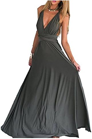 CHAMS Women Elegant Multi-Way Wrap Convertible Long Party Maxi Dress For All Special Occasions (Medium, Charcoal)