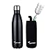 Flask Water Bottles: Sportneer 17oz Insulated Stainless Steel Water Bottle Reusable Double Walled Metal Bottle Cola Shape Thermos Leak-Proof 24 Hours Cold 12 Hours Hot for Travel Hiking, 500ml Black