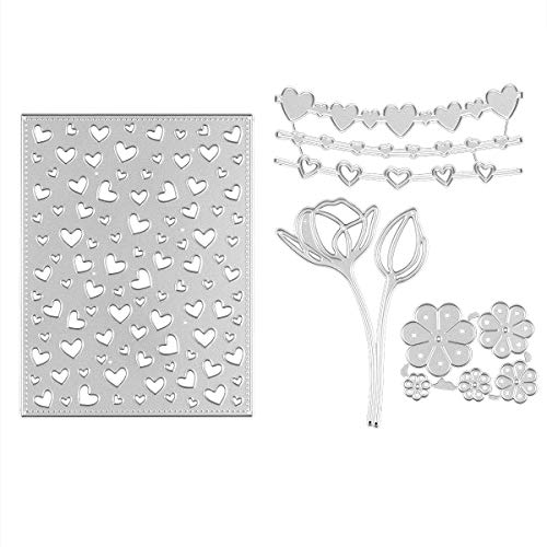 PARBEE 4 PCS Heart Shaped Cutting Dies Heart Vine Rose Flower Die Cuts for Valentine's Day Wedding Card Making Scrapbooking