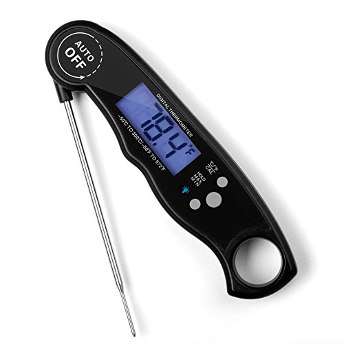 AmuseNd Meat Thermometer Instant Read Waterproof Digital Electronic Food Thermometers and Steel Probe for Kitchen BBQ Grill Cooking - Black