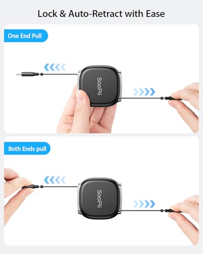 SooPii Retractable USB C to USB C Cable (2Pack 3.3FT), 240W USB C Fast Charging Cord with Mag Snap Storage, 5-Stage Length Preset Type C Cable for iPhone 16/15 Pro Max, Galaxy S25/24