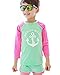 Baby Toddler Girls Long Sleeve Swimsuit Kids Two Pieces Rash Guard Sunsuit with Hat UPF 50+(Green, 4-5 Years/XL)