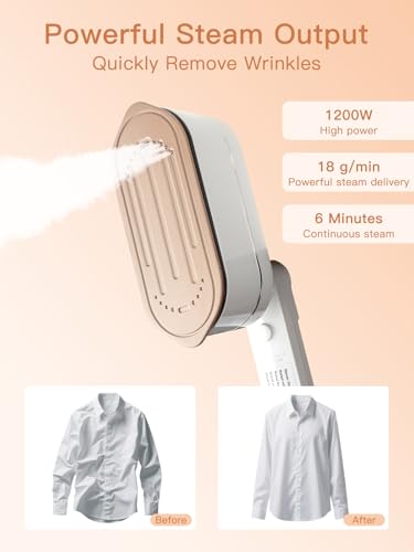 Steamer for Clothes,Steam Iron 1200W 2-in-1 Portable Garment Travel Steamer, Professional 6 Modes, 15s Fast Heat-up, 110ml Water Tank, 180° Handle(White)