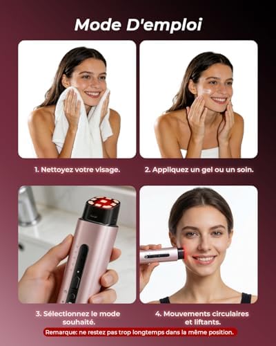 Appareil Visage Radiofréquence Beauté Massage 5-en-1,EMS & Luminothérapie 5 LED,Soins du Visage Professionnels pour le visage et le cou:atténue les rides et ridules,raffermit et lisse la peau(Or Rose)