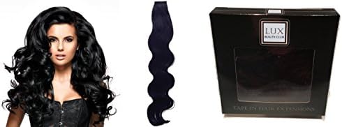 20" Color 1B Off Black Wavy 20 Pcs per Package Indian Remy Human Tape In Hair Extensions by Lux Beauty Club