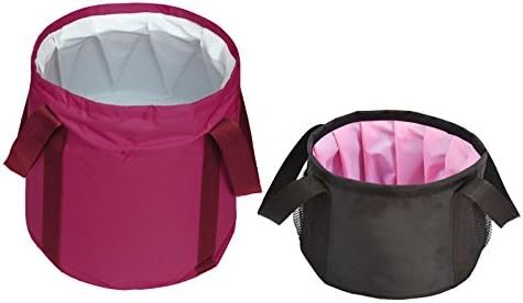 [Pack of 2] Portable Fabric Water Basin Folding Foot Bath Outdoor Fruit Vegetables Washing Basin Water Wild Sink for Hiking, Camping, Fishing, Traveling, 20L+25L with carrying bag (Camo) (rose red)