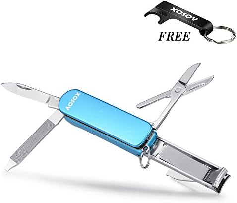 Xosoy 2.16'' Multitool Nail Clippers ,Stainless Steel Material Nail Clip With 5 Folding Functions, Multitool Keychain Accessories , With One Free Aluminium Alloy Opener Gift (Blue)
