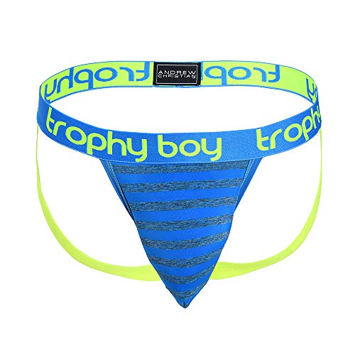 Andrew Christian Trophy Boy Electric Jock, Electric Blue Stripes, Medium