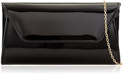 Xardi London Large Patent Leather Clutch Bag For Women Flap Over Vinyl Finish Baguette Party Handbags