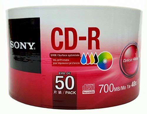 Sony 50 Pack Blank CD-R CDR White Inkjet Hub Printable 48X 700MB 80min ...