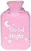 2 Liter Premium Classic Rubber Hot Water Bottle w/Cute Knit Cover (2 Liter, Beige/Pink Good Night)