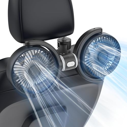 Car Fan USB Powered for Baby: Dual Car Cooling Fans for Backseat 3 Speed Separate Controlled Quiet Brushless Motor 360° Rotatable Rear Seat Air Circulation for Vehicle Van Truck SUV RV(USB Plug)
